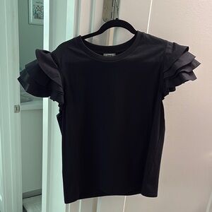 Jason Wu Designer Black Ruffle Sleeve Top